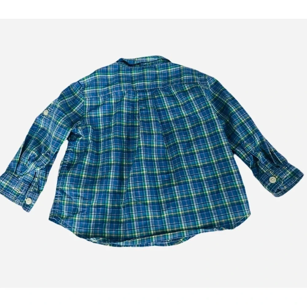 Ralph Lauren Baby Button Down Plaid Dress Shirt Size 9M Blue Preppy Classic